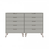 Manhattan Comfort 156GMC8 Rockefeller 10-Drawer Double Tall Dresser with Metal Legs in Off White